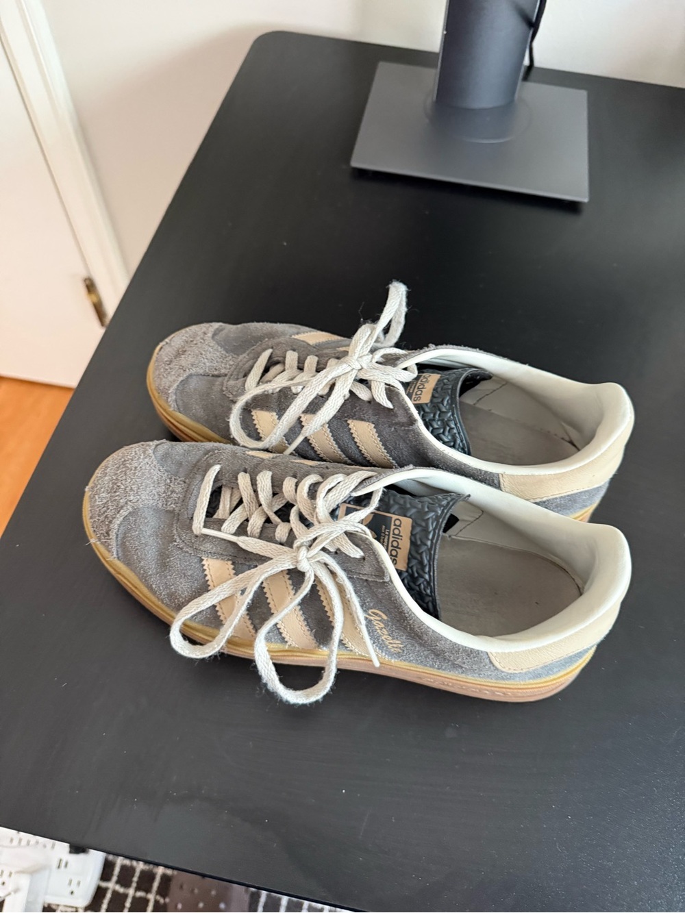 adidas Suede Sneakers in Gray and Cream with Gum Sole